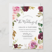 Blush Pink Peach Bourgundy Floral Wreath Wedding Kaart (Voorkant)