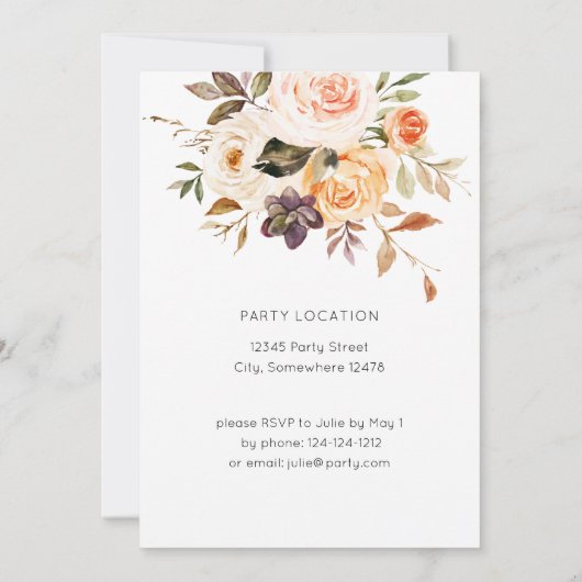 Blush Pink & Peach Floral & Lijst Graduparty Kaart (Achterkant)