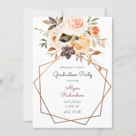 Blush Pink & Peach Floral & Lijst Graduparty Kaart