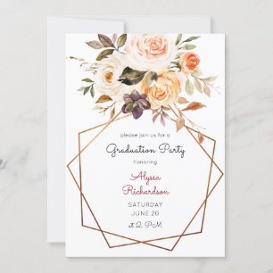 Blush Pink & Peach Floral & Lijst Graduparty Kaart