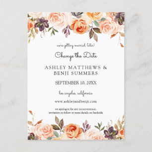 Blush Pink Peach Floral Verander de datum 2 Briefk Briefkaart