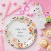 Blush Pink & Peach Floral Wedding Papieren Bordje (Feest)