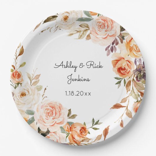 Blush Pink & Peach Floral Wedding Papieren Bordje (Voorkant)