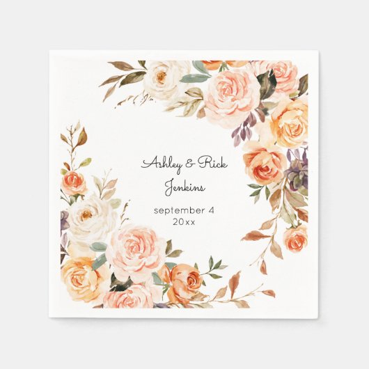 Blush Pink & Peach Floral Wedding Servet (Voorkant)