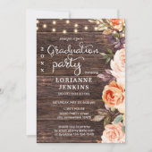 Blush Pink & Peach Floral Wood Afstuderen met foto Kaart (Voorkant)