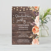 Blush Pink & Peach Floral Wood Afstuderen met foto Kaart (Staand voorkant)