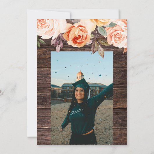 Blush Pink & Peach Floral Wood Afstuderen met foto Kaart (Achterkant)