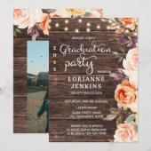 Blush Pink & Peach Floral Wood Afstuderen met foto Kaart (Voorkant / Achterkant)