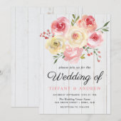 Blush Pink Peach Flowers Wood Weddenschap Uitnodig Kaart (Voorkant / Achterkant)