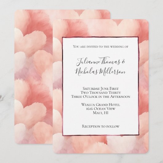 Blush Pink Peach Hearts Wedding Kaart (Voorkant / Achterkant)