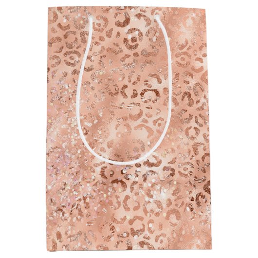 Blush Pink Peach Luipaard Print Sparkle Medium Cadeauzakje (Voorkant)