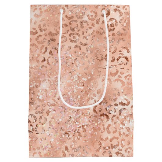 Blush Pink Peach Luipaard Print Sparkle Medium Cadeauzakje (Achterkant)
