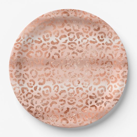 Blush Pink Peach Luipaard Print Sparkle Papieren Bordje (Voorkant)