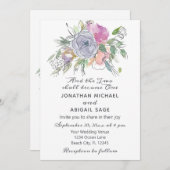 Blush Pink Peach Paars Floral Christelijk bruiloft Kaart (Voorkant / Achterkant)