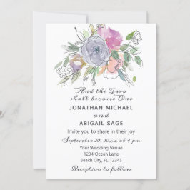 Blush Pink Peach Paars Floral Christelijk bruiloft Kaart