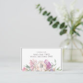 Blush Pink Peach Paarse Floral Waterverf Weddensch Visitekaartje (Staand voorkant)