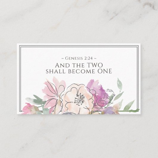 Blush Pink Peach Paarse Floral Waterverf Weddensch Visitekaartje (Voorkant)