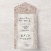 Blush Pink Peach Roos Glitter All In One Uitnodiging (Binnen)