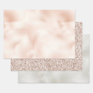 Blush Pink Peach Roos Glitter Inpakpapier Vel