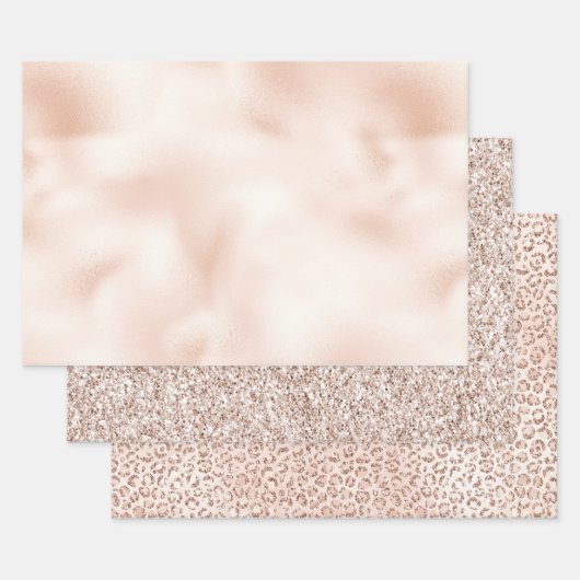 Blush Pink Peach Roos Glitter   Inpakpapier Vel (Set)