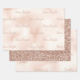 Blush Pink Peach Roos Glitter Sparkle Shine Inpakpapier Vel