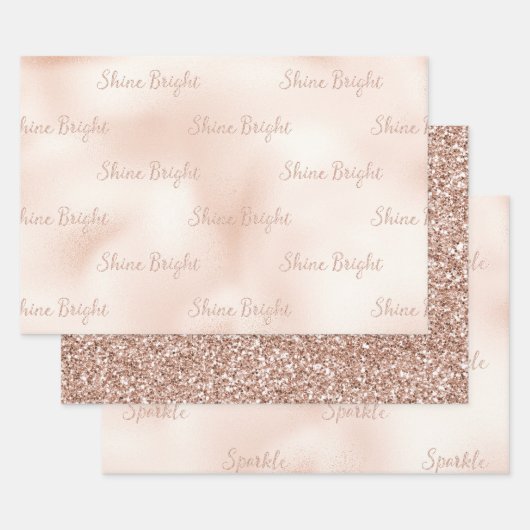 Blush Pink Peach Roos Glitter Sparkle Shine Inpakpapier Vel (Set)