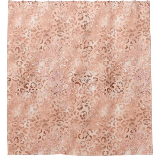 Blush Pink Peach Roos Gold Leopard Douchegordijn (Voorkant)