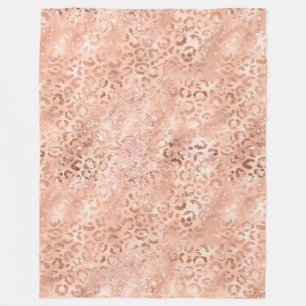 Blush Pink Peach Roos Gold Leopard Fleece Deken