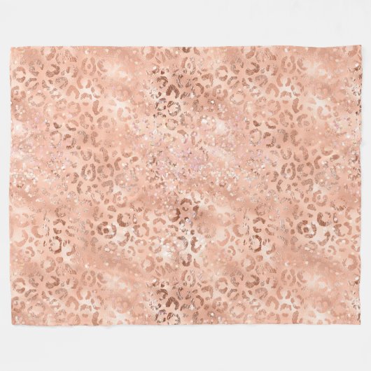 Blush Pink Peach Roos Gold Leopard Fleece Deken (Voorkant (Horizontaal))