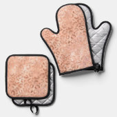 Blush Pink Peach Roos Gold Leopard Ovenwant & Pannenlap Set (Voorkant / Achterkant)