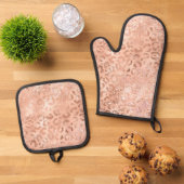 Blush Pink Peach Roos Gold Leopard Ovenwant & Pannenlap Set (Top down)