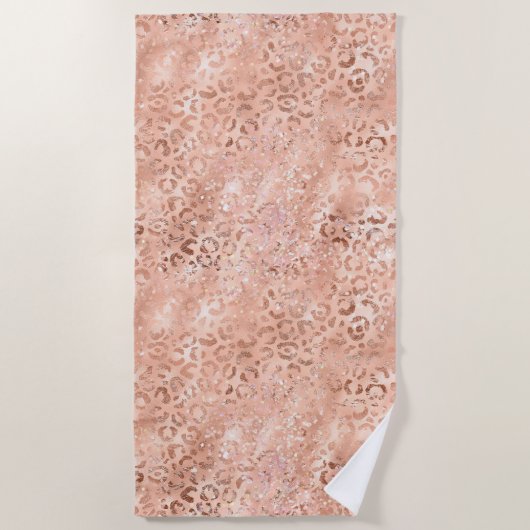 Blush Pink Peach Roos Gold Leopard Strandlaken (Voorkant)
