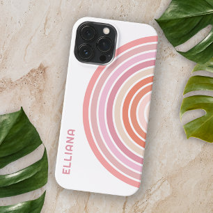 Blush Pink Peach Sinaasappel Rode Mideeuw Stripes iPhone 15 Pro Max Hoesje