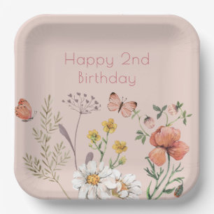 Blush Pink Peach Wildflower Papieren Bordje