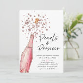 Blush Pink Pearls en Prosecco Vrijgezellenfeest Kaart (Staand voorkant)