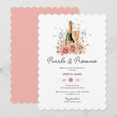 Blush Pink Pearls & Prosecco Vrijgezellenfeest Kaart (Voorkant / Achterkant)