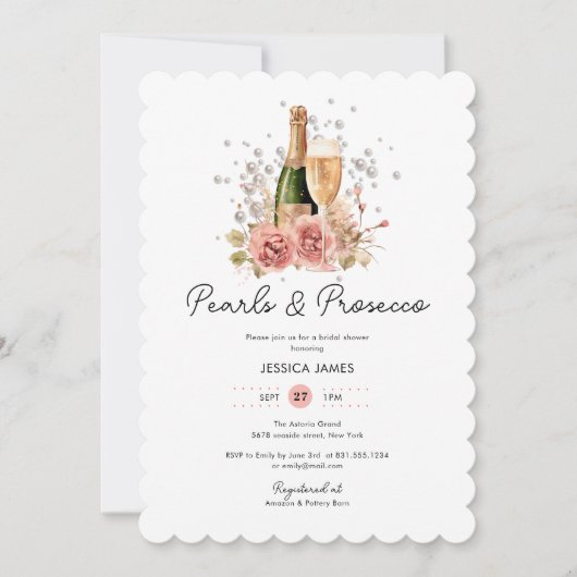 Blush Pink Pearls & Prosecco Vrijgezellenfeest Kaart (Voorkant)