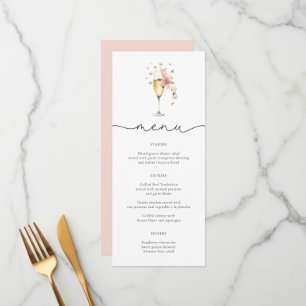 Blush Pink Pearls & Prosecco Wildflower Menu Kaart