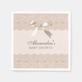 Blush Pink Pearls Satijn Bow Lace Baby shower Servet (Voorkant)