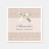 Blush Pink Pearls Satijn Bow Lace Vrijgezellenfees Servet (Voorkant)