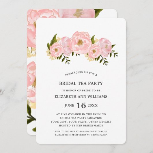 Blush Pink Peonies Bridal Tea Party Kaart (Voorkant / Achterkant)
