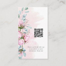 Blush Pink Peonies en Greenery QR Info Code Visitekaartje