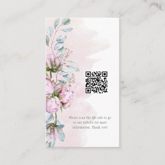 Blush Pink Peonies en Greenery QR Info Code Visitekaartje (Voorkant)