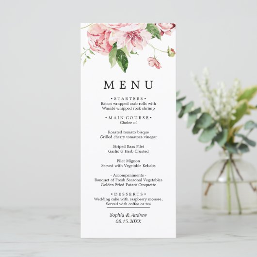 Blush Pink Peonies Flowers Weddenemenu Menu (Staand voorkant)