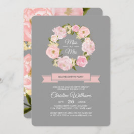 Blush Pink Peonies Grey Bachelorette Party Kaart
