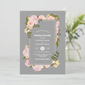 Blush Pink Peonies Grey Waterverf Weddenschap Kaart (Staand voorkant)