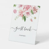 Blush Pink Peonies Guest Book Sign Reclamebord Met Voetstuk (Voorkant)