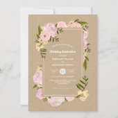 Blush Pink Peonies Kraft Paper Rustic Wedding Kaart (Voorkant)