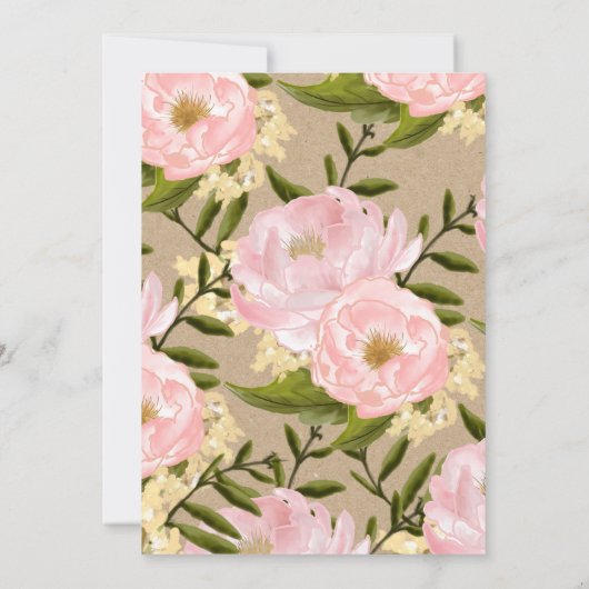 Blush Pink Peonies Kraft Paper Rustic Wedding Kaart (Achterkant)