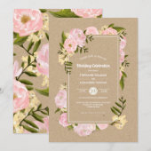 Blush Pink Peonies Kraft Paper Rustic Wedding Kaart (Voorkant / Achterkant)